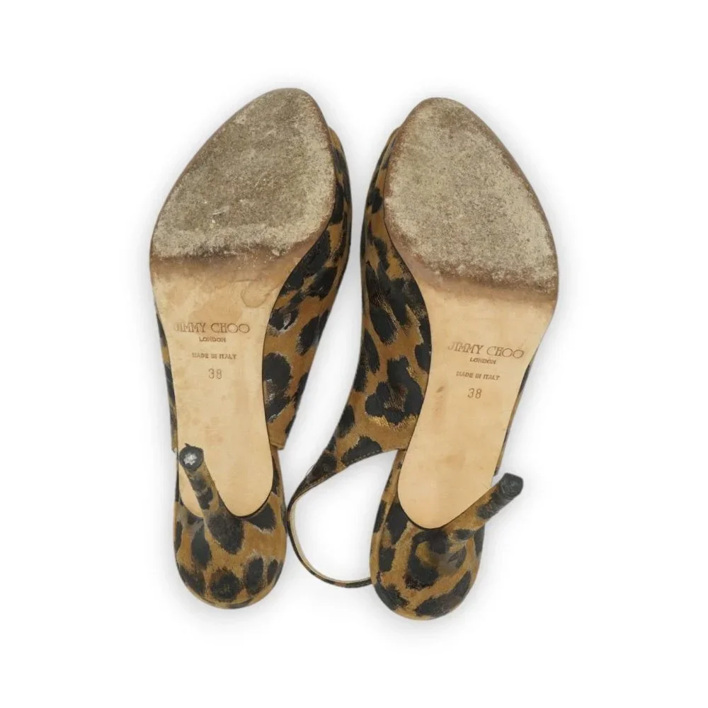 JIMMY CHOO WOMENS LEATHER ANIMAL‎ LEOPARD CHEETAH SLINGBACKS SHOES EUR 38 / US 8
